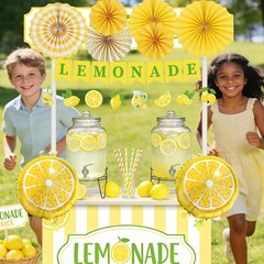 Lemonade Stand Party Decorations Kit Lemonade Drink Style Paper Fans Banners