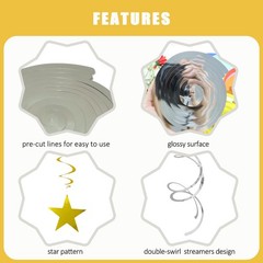40 PCS Gold Black Silver Hanging Stars Swirls Party Decorations Plastic