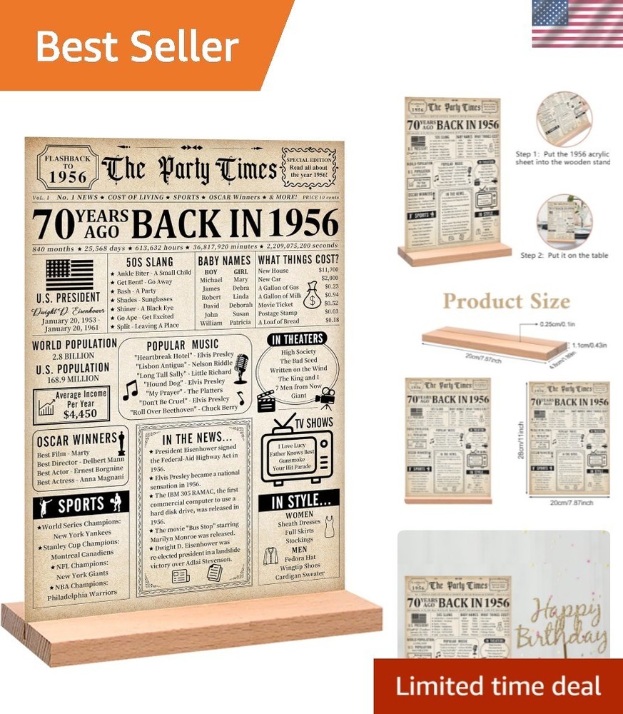 70th Birthday Decorations Women Men, Vintage Back in 1956 Birthday Poster Acr…