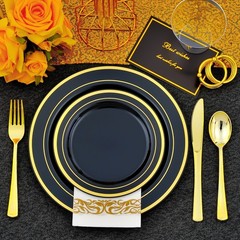 350pcs Black and Gold Dinnerware Set for 50 Guests, Graduation Plates, Black …