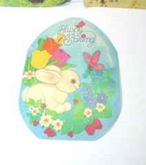 Vintage Happy Spring Easter Bunny Decorations Paper Cutout Party Set of 3