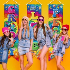 3 Pieces 60s Party Decorations Groovy Love Peace Banners Hippie Porch Signs 1…