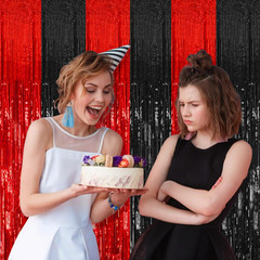 10 Pack Black and Red Party Backdrop Streamers Decorations Foil Fringe Curtains