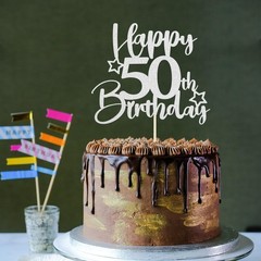 1 PC 50th Birthday Cake Topper DoubleSided Silver Glitter Star Decoration