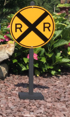 RAILROAD PARTY DECORATION | Train | Yellow Railroad Crossing Sign w/ Stand