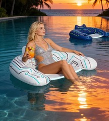 [Glow in the Dark] Inflatable Pool Floats Adult, [Light-Activated] Blue & Whi…