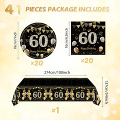 41Pcs 60Th Birthday Decorations for Men Women, Black Gold 60 Year Old Birthday P