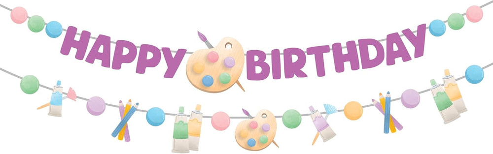 Art Party Decorations: 2-Piece Banner Set with Happy Birthday Banner and Paint P