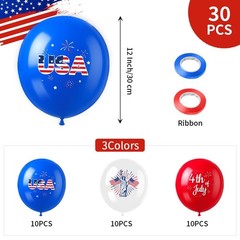 4th of July Balloons Decorations Red White and Blue Balloons 30pcs with Ribbo…