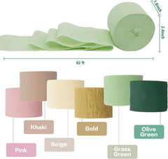 Crepe Paper Streamers Party Decorations – 6 Rolls Grass Green Gold Pink Olive Gr