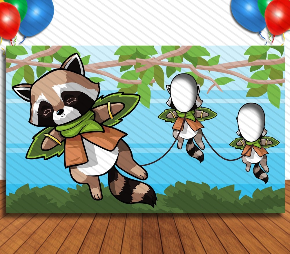 Flying Racoons Animal Theme Face Cutout, 42×72″ Photo Stand-in, Party Photo Prop