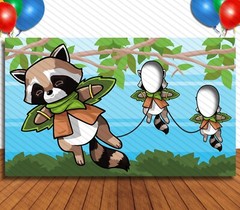 Flying Racoons Animal Theme Face Cutout, 42×72″ Photo Stand-in, Party Photo Prop