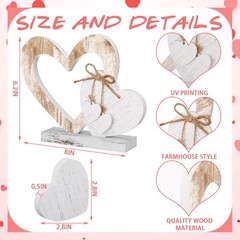 2 Pcs Vintage Rustic Wood Heart Decor White Farmhouse Love Ornaments Centerpi…