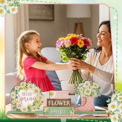 6 Pcs Spring Daisy Table Decorations Spring Table Centerpiece Tiered Tray Dec…
