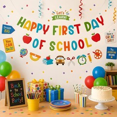 Back to School Decorations Happy First Day of School Banner Sign for Kids