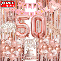 50Th Birthday Decorations for Women, 50Th Birthday Crown and Sash, Rose Gold Hap