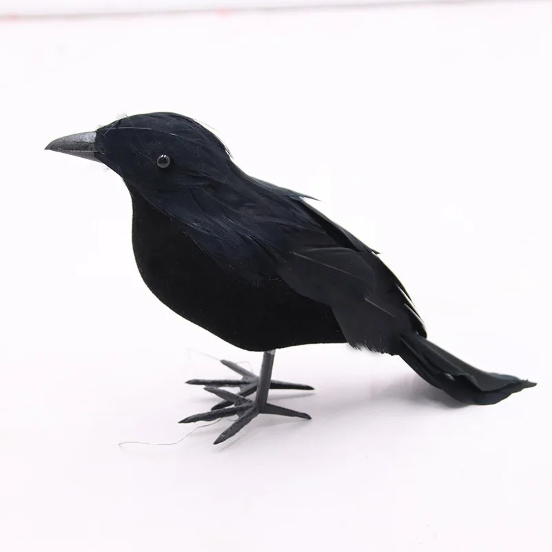 Realistic Black Crow Halloween Prop Fake Bird Scary Raven Feather Decoration UK