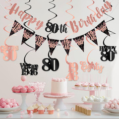 80Th Birthday Decorations for Women, Black Rose Gold Happy 80Th Birthday Banner