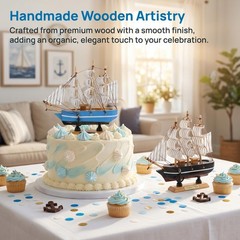 Abaodam Sailboat Cake Topper Wooden Decor 2pcs – Handmade Nautical Boat Cake …