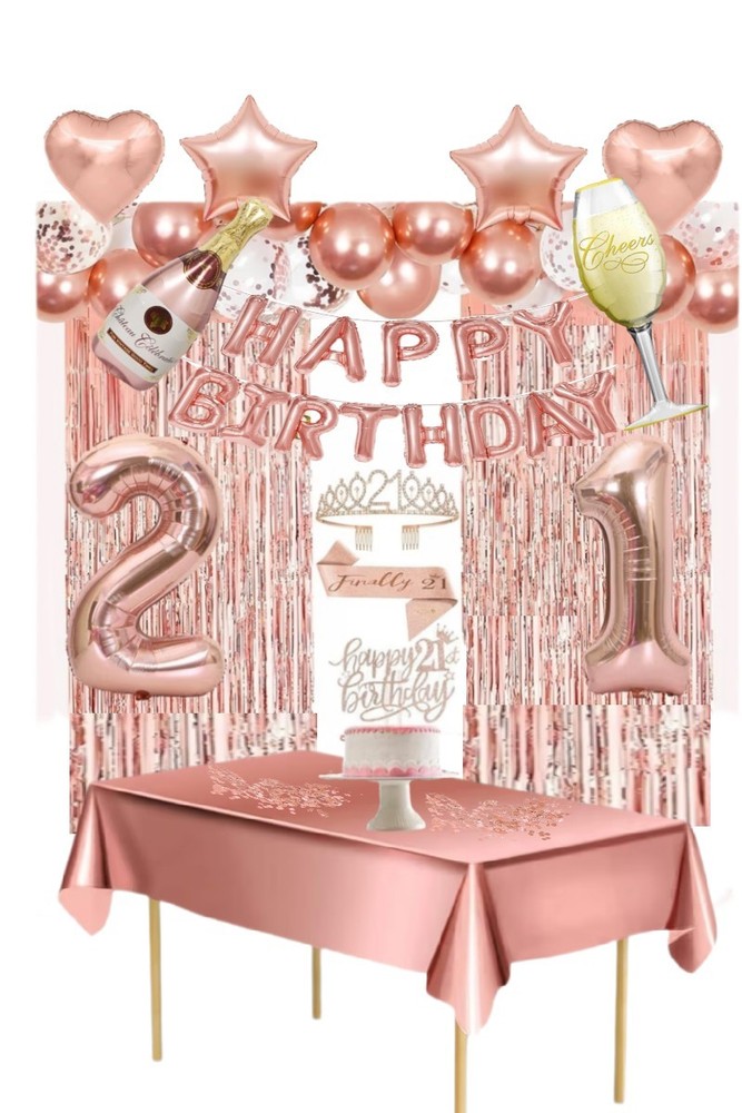 21st Birthday Rose Gold Happy 21 Years Old Decorations Includes Crown, Banners,.