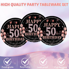 41Pcs 50Th Birthday Decorations for Women,Rose Gold Black 1976 Party Supplies Ki