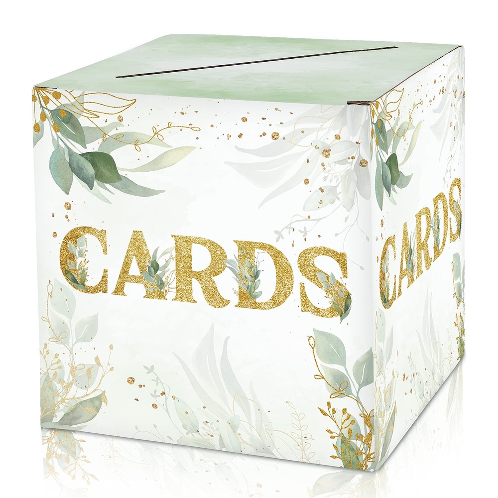 HEZNZXQ Gold Foil Greenery Card Box – 8 inches x 8 x 8 inches, gold