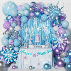 212Pcs Frozen Balloon Arch Garland Kit, Blue Purple White Balloons with Fringe C