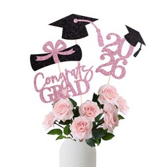 16 PCS Pink Black 2026 Graduation Centerpieces Tables Toppers Sticks Set of 4