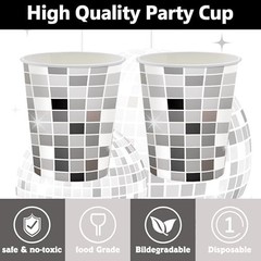 140PCS Disco Ball Party Decorations – Black Silver Plates & Napkins Set for 20 G