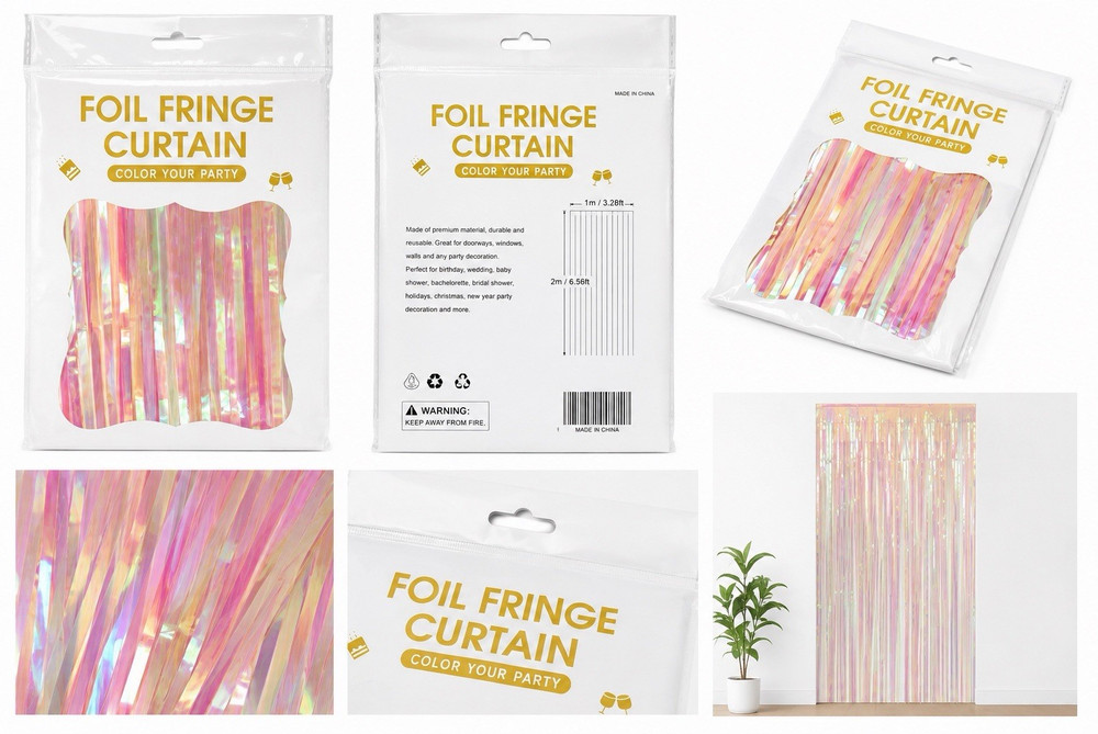 Multicolor Foil Fringe Curtain Decoration Party Backdrop Door Curtain 1m x 2m