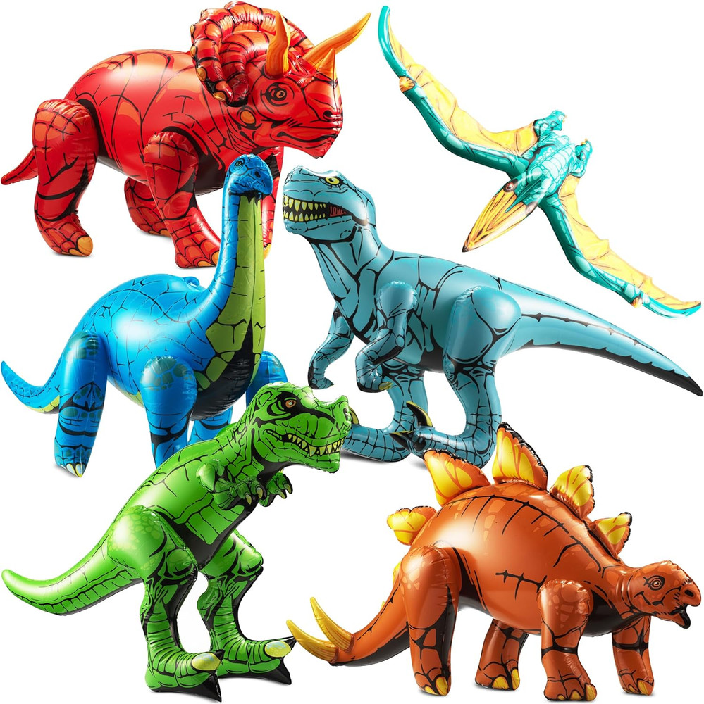 6-Pcs Inflatable Dinosaur Birthday Party Decorations – Large Blow-Up Dino Toys f