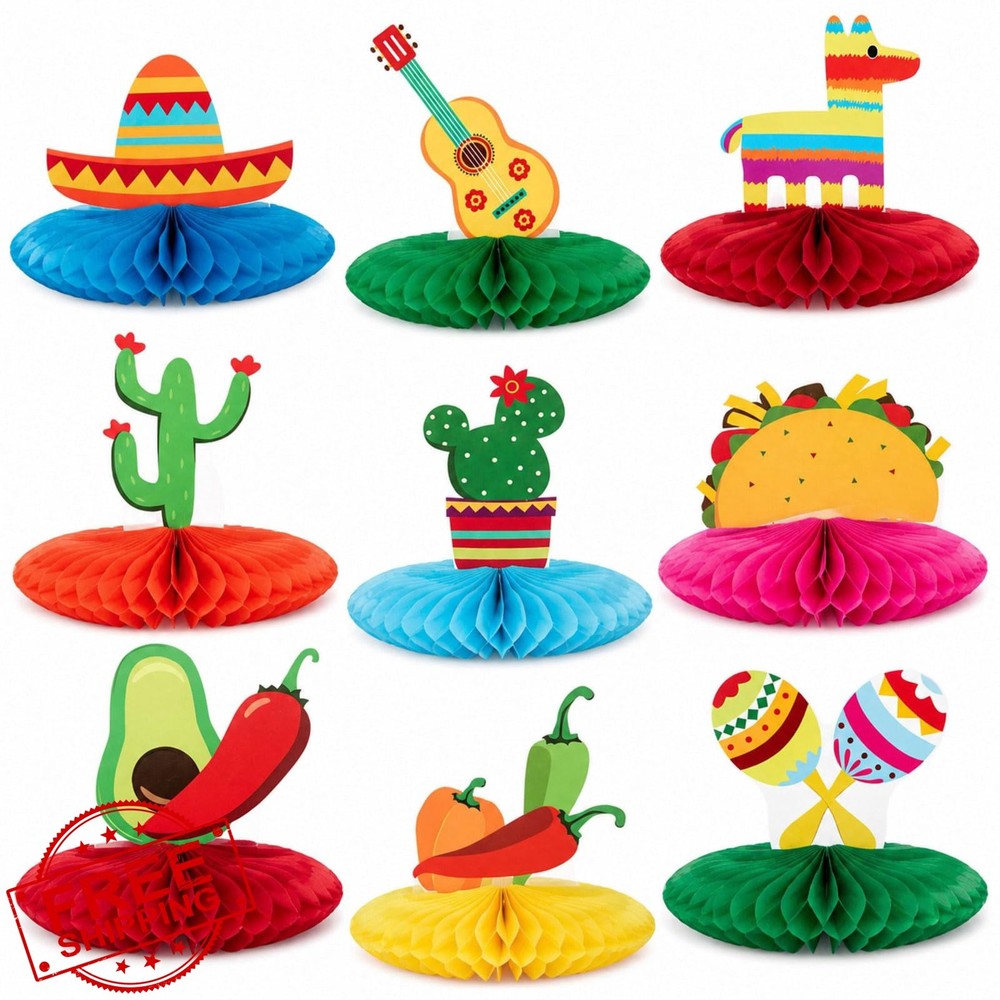 WILLBOND 9 Pcs 8» Fiesta Mexican Honeycomb Centerpieces