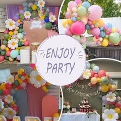 Daisy Flower Balloon Arch Kit 137PCS Pink and Green Yellow WildFlower Balloon…