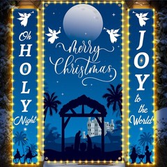 3 Pcs Lighted Christmas Nativity Porch Sign Holy Night Christmas Hanging Bann…