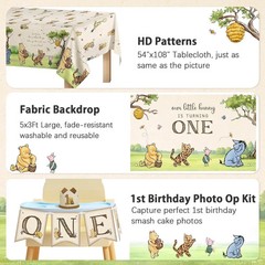 154pcs Winnie Pooh First Birthday Decorations Party Set, Classic Pooh Bear 1s…