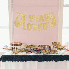 Pre-Strung 75Th Birthday Banner – Gold Glitter, Happy 75Th Birthday Party Decora