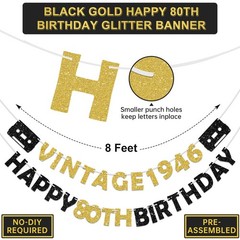 Eucutur Pre-Strung Black Gold 80th Birthday 8 inches x 6.2 inches,
