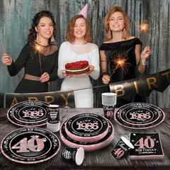 40Th Birthday Decorations Rose Gold, Service for 30, Vintage 40Th Birthday Party