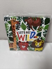 LET’S GET WILD PARTY SUPPLY SET: NAPKINS PLATES BANNER Giraffe Monkey Lion Tiger