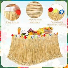 Luau Party Decorations, Natural Hawaiian Grass Table Skirt, Flower 108 X 29.5″ G