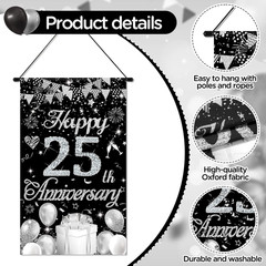 Happy Anniversary Decorations Small Banner Black Silver Happy 25Th Anniversary C
