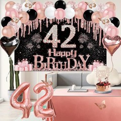 42nd Birthday Decoration Set with Banner, Tiara, Sash, Cake Topper & Balloons
