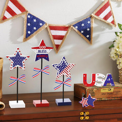 5Pcs 4Th of July Table Decorations Wooden Star Set, Patriotic Memorial Day Table