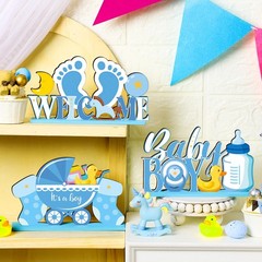 6 Pcs Blue Baby Shower Table Decorations Wooden It’s a Boy Baby Shower Center…