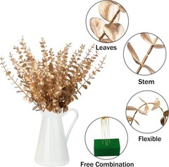 FEQO 36 Pcs Gold Eucalyptus Stems Artificial Leaves Faux 36 pcs,