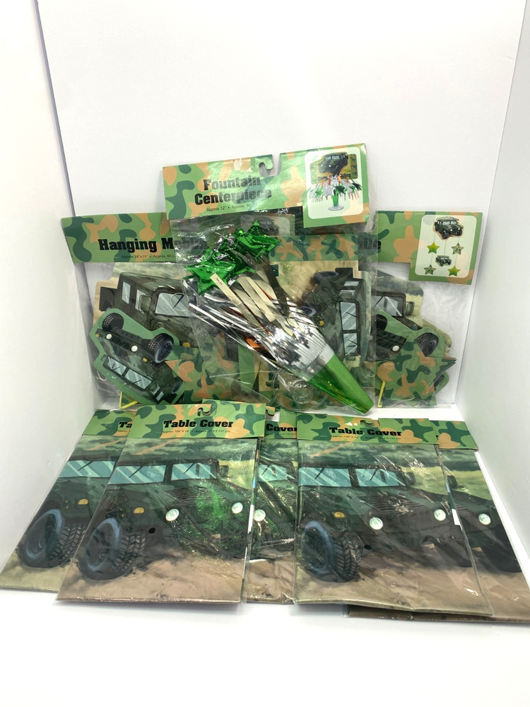 Army Camouflage Party Lot 5 Tablecloths, Centerpiece & 2 Mobiles Military Theme