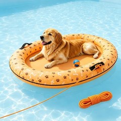 Dog Pool Float Inflatable Paw Safe Durable 55 x 35 Rope Beach Summer