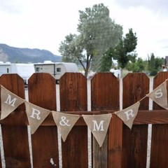 Mr & Mrs Wedding Burlap Triangle Flag Pennant Banner (5 Ft)