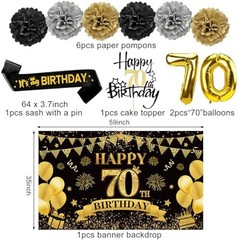 Eucutur 42PCS 70th Birthday Decoration Kit for Men Women, Black Gold Happy 70…