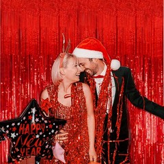 2 Pack Red Streamers Party Backdrop Christmas Decorations Foil Fringe Backdrop